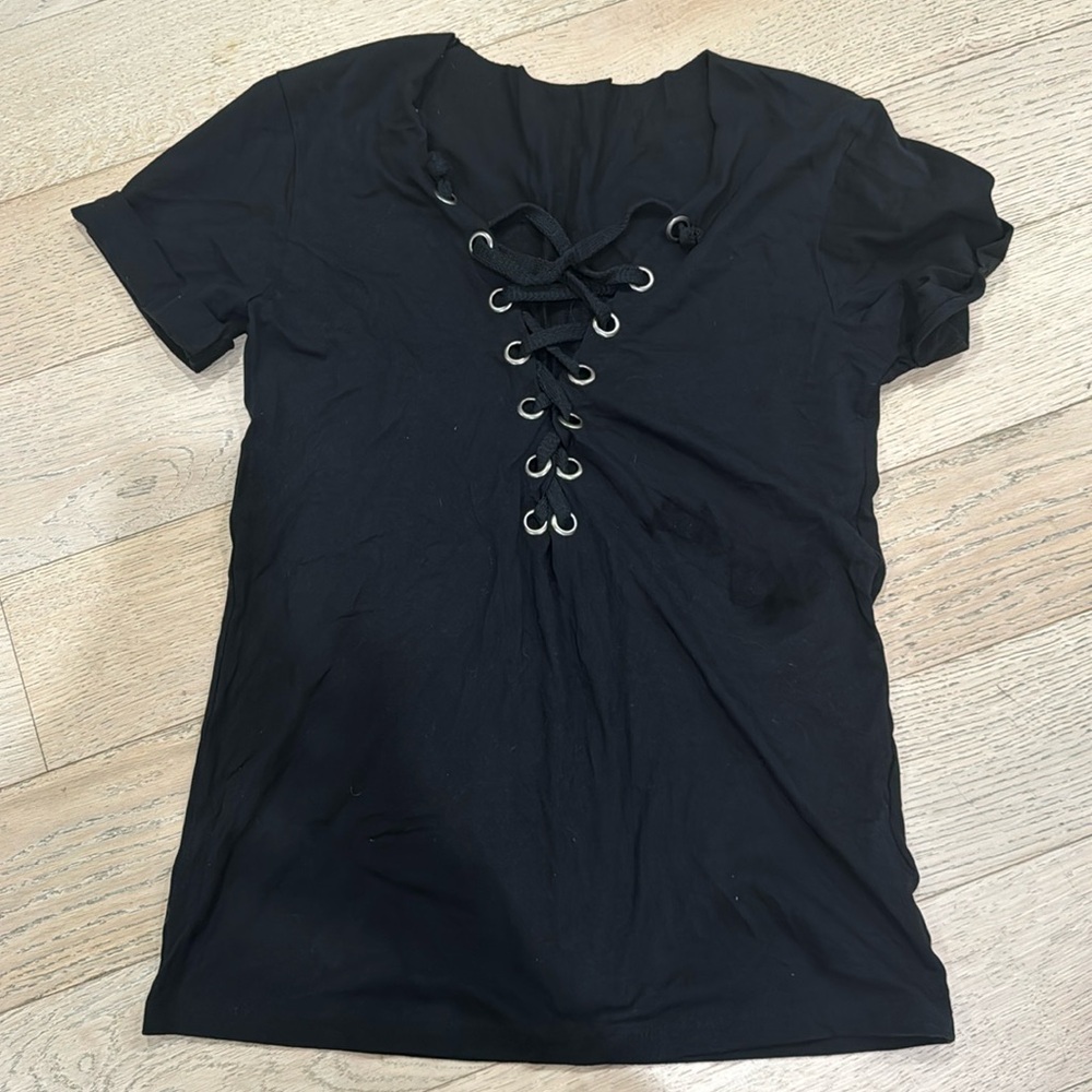 Black oversized hockey lace up tee shirt LF XS
